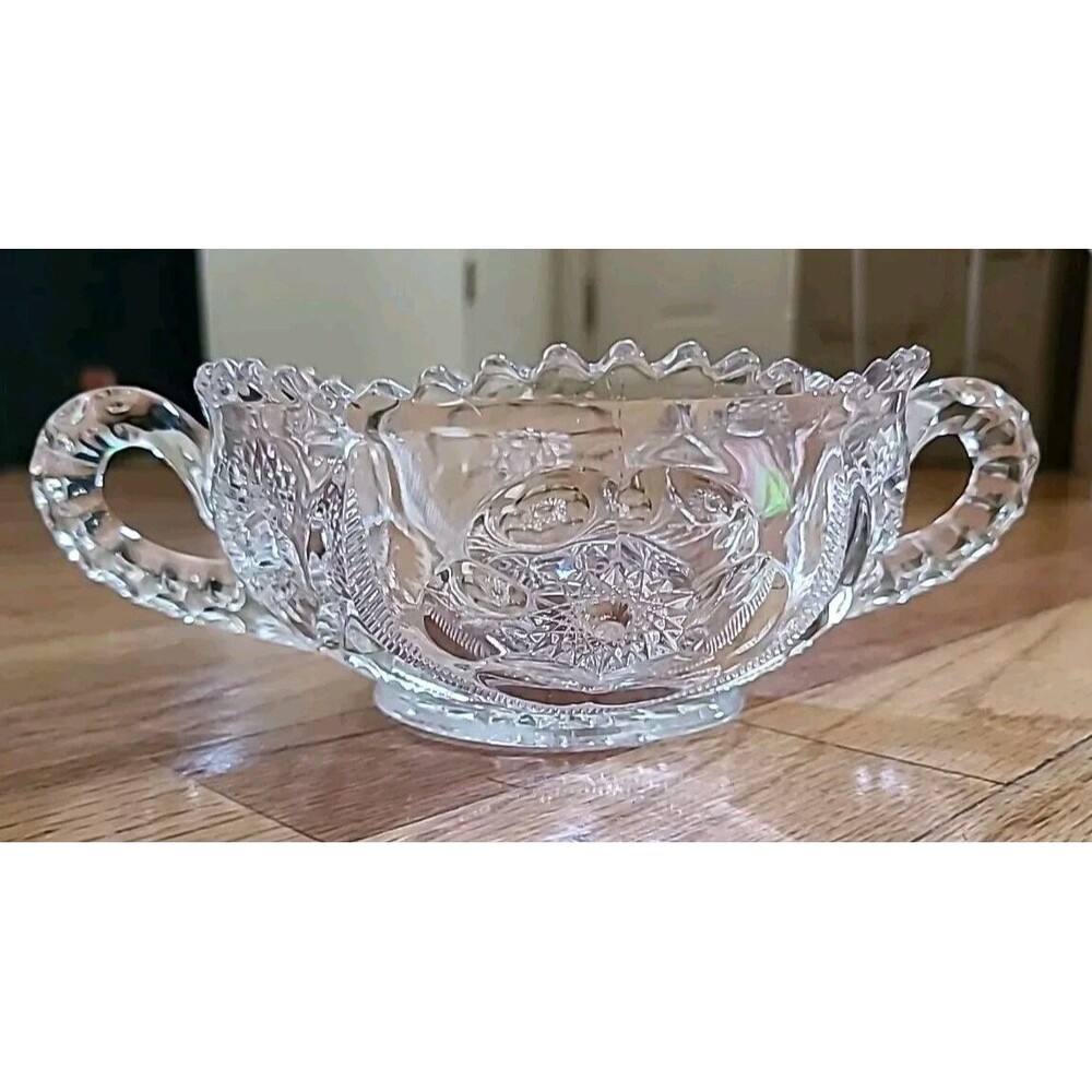 Vintage* Sugar Bowl* PRES CUT MARK*SAWTOOTH *2 HANDLES*Mint!